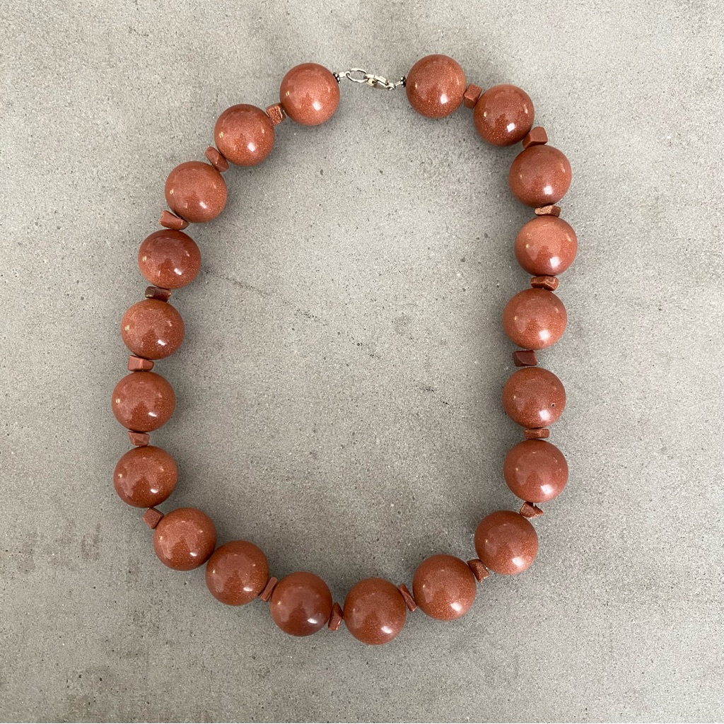 Vintage Goldstone Sandstone Chunky Necklace With Sterling Silver Clasp